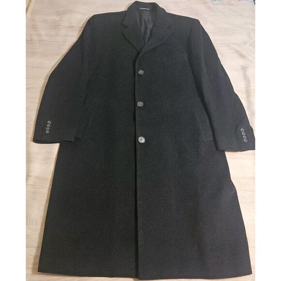 Mens Lauren Ralph Lauren 44L Dark Gray Wool Cashmere Trench Style Overcoat - Picture 1 of 10